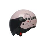 Kuzey Motor FR-612 Bella Yarım Kask Pembe-Siyah-Beyaz (Siyah Camlı+Güneş Vizörlü)