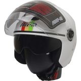 Kuzey Motor Free-M 618 Yarım Kask Italyan(Güneş Vizörlü) - Beyaz - Yeşil - Kırmızı - XL