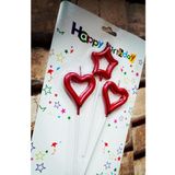 Kuzey Red Heart Candle 2 Adet Metalik Kırmızı Kalpli Pasta Mumu 1 Adet Yıldız Mum Kalpli Doğum Günü Mumu