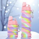 Kuzey Tacı Katlanabilir Portatif Silikon Su Şişesi 500 ml Rengarenk Hafif Kapalı Hali 250 ml BPA İçermeyen Çelik - Çok Renkli