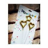 Kuzey Vip Gold Heart Candle 2 Adet Metalik Gold Kalpli Pasta Mumu 1 Adet Yıldız Mum Kalpli Doğum Günü Mumu