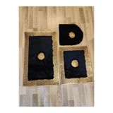 KuzeyCarpet Siyah Renkli Gold Varaklı Peluş Banyo Seti