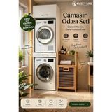 Kuzeylife Çamaşır Kurutma Makinesi Dolabı Ve Bambu Kirli Sepetli Banyo Düzenleyici 2'Li Set