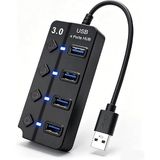 Kuzey's Store 4 lü USB Hub 3.0 - Anahtarlar ve Işıklar ile Çoklu USB Bağlantı Noktası Hub - Çoklu Bağlantı Noktalı USB Adaptör Fişi - Flash Sürücüler, Yazıcı, PC için Yüksek Hızlı USB Genişletici -