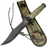Kuzgun Ticaret 0698 Haki Komando Bıçağı 30CM - Testere Detaylı, Oluklu, Kılıflı