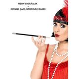 Kuzgun Ticaret 1920&AMP;#39;LER 1990&AMP;#39;LAR Gatsby Kadın Aksesuar Seti – Kırmızı Charleston Saç Bandı ve Sigaralık