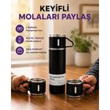 Kuzgun Ticaret 500 ml Isı Korumalı Çelik Termos ve Bardak Seti | Silikon Tabanlı, Şık ve Pratik ( Lisinya )