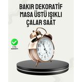 Kuzgun Ticaret Nostaljik Büyük Boy Metal Masa Saati Bronz Kaplama ve Yüksek Sesli Alarm - Lisinya