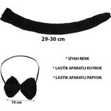 Kuzgun Ticaret Peluş Siyah Renk Kuyruk ve Papyon Yetişkin Çocuk Uyumlu