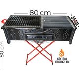 KUZİNECİM BÜYÜK BOY AYAKLI MANGAL KÖZ ÇEKMECELİ EMAYE KAPLAMA 80x34