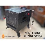 Kuzinecim Mini Fırınlı Kuzine Soba Tepsi Hediyeli Katlanır Ayaklı 1.5 mm Kalın Malzeme Soba Borusu Uyumlu
