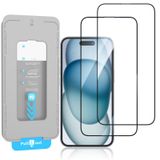KUZOOM 2 Paket HD Şeffaf Ekran Koruyucu Kurulum kiti iPhone 15, 9H Sertlik Kırılmaz Temperli Cam Filmi Koruyucu Otomatik Konumlandırma Kurulum Çerçevesi ile