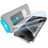 KUZOOM 2 paket HD şeffaf ekran koruyucu kurulum kiti iPhone 15Pro, 9H sertlik kırılmaz temperli cam film koruyucu ile otomatik konumlandırma kurulum çerçevesi