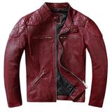 Kuzu Derisi Vintage Motosiklet Montu, Şarap Kırmızısı, Kapitone Omuzlu, Dar Kesim, Suya dayanıklı ve Rüzgar Geçirmez (Şarap Kırmızı, 3XL)