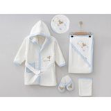 Kuzu Nakışlı 4lü Unisex Bornoz Set - Mavi