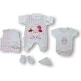 Kuzucuk Nakışlı %100 Cotton Antibakteriyel 5li Zıbın Takımı Hastane Çıkışı - Yenidoğan - Ekru