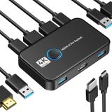 KVM Anahtarı, Giimake KVM Anahtarı HDMI, Bir HD Monitör ve Klavye Fare Paylaşımı 2 Bilgisayar için USB KVM Anahtarı, 4K@60Hz desteği, 2 HDMI Kablosu ve 2 USB Kablosu, 1 USB C Şarj Kablosu Dahildir