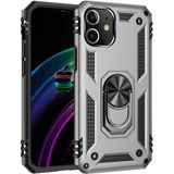 Kvy Apple iPhone 12 Yüzüklü Standlı Vega Kılıf - Gümüş