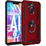 Kvy Huawei Mate 20 Lite Yüzüklü Standlı Vega Kılıf + Nano Ekran Koruyucu - Kırmızı