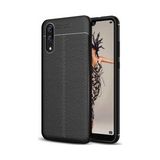 Kvy Huawei P20 Deri Görünümlü Lux Niss Silikon Kılıf - Siyah