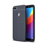 Kvy Huawei Y7 2018 Deri Görünümlü Lux Niss Silikon Kılıf - Lacivert