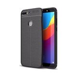 Kvy Huawei Y7 2018 Deri Görünümlü Lux Niss Silikon Kılıf - Siyah
