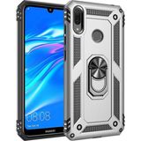 Kvy Huawei Y7 2019 Yüzüklü Standlı Vega Kılıf + Nano Ekran Koruyucu - Gümüş