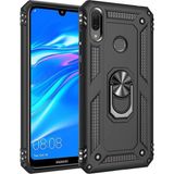 Kvy Huawei Y7 2019 Yüzüklü Standlı Vega Kılıf + Nano Ekran Koruyucu - Siyah