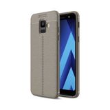 Kvy Samsung Galaxy A6 2018 Deri Görünümlü Lux Niss Silikon Kılıf - Gri