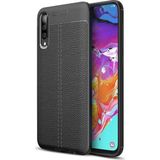 Kvy Samsung Galaxy A70 Deri Görünümlü Lux Niss Silikon Kılıf - Siyah