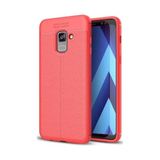 Kvy Samsung Galaxy A8 2018 Deri Görünümlü Lux Niss Silikon Kılıf - Kırmızı