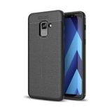 Kvy Samsung Galaxy A8 Plus 2018 Deri Görünümlü Lux Niss Silikon Kılıf - Siyah