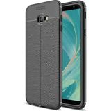 Kvy Samsung Galaxy J4+ Plus Deri Görünümlü Lux Niss Silikon Kılıf - Siyah