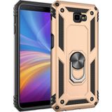 Kvy Samsung Galaxy J4 Plus Yüzüklü Standlı Vega Kılıf + Nano Ekran Koruyucu - Altın
