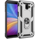 Kvy Samsung Galaxy J6 Plus Yüzüklü Standlı Vega Kılıf + Nano Ekran Koruyucu - Gümüş