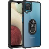 Kvy Samsung Galaxy M12 Tam Korumalı Yüzüklü Renkli Kenarlı Manyetik Mola Kılıf - Siyah