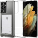 Kvy Samsung Galaxy S21 Ultra Kamera Korumalı Kartlıklı Setra Şeffaf Silikon Kılıf