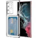 Kvy Samsung Galaxy S22 Ultra Kamera Korumalı Kartlıklı Setra Şeffaf Silikon Kılıf