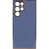 Kvy Samsung Galaxy S22 Ultra Parlak Kenarlı Bark Silikon Kılıf - Açık Mavi