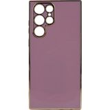 Kvy Samsung Galaxy S22 Ultra Parlak Kenarlı Bark Silikon Kılıf - Mor