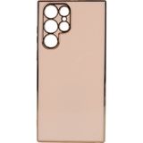Kvy Samsung Galaxy S22 Ultra Parlak Kenarlı Bark Silikon Kılıf - Rose Gold