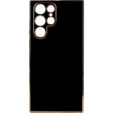 Kvy Samsung Galaxy S22 Ultra Parlak Kenarlı Bark Silikon Kılıf - Siyah
