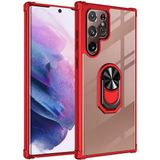 Kvy Samsung Galaxy S22 Ultra Tam Korumalı Yüzüklü Renkli Kenarlı Manyetik Mola Kılıf Kırılmaz Ekran Koruyucu - Kırmızı