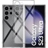 Kvy Samsung Galaxy S23 Ultra Kamera Korumalı Süper Silikon Kılıf Ekran Koruyucu - Şeffaf