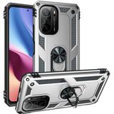 Kvy Xiaomi Poco F3 Yüzüklü Standlı Vega Kılıf + Nano Ekran Koruyucu - Gümüş