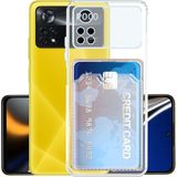 Kvy Xiaomi Poco M4 Pro Kamera Korumalı Kartlıklı Setra Şeffaf Silikon Kılıf Ekran Koruyucu