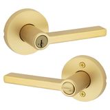 Kwikset Halifax giriş kapısı kolu, kilitli ve anahtarlı, güvenli anahtarlı, ters çevrilebilir kol, dış cephe, ön giriş ve yatak odaları için, saten pirinç, çekme dirençli Smartkey Rekey güvenlik ve