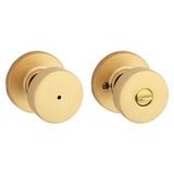 Kwikset Pismo iç mahremiyet kapı kolu kilidi ile, banyo ve yatak odası için kapı kolu, saten pirinç, yuvarlak, anahtarsız döndürmeli kilit kapı kolu, Microban koruması