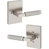 Kwikset Prava İç Mekan Kapı Kolu Kilitli Kapı Kolu Banyo ve Yatak Odası için Kapı Kolu Saten Nikel, Ters Çevrilebilir Anahtarsız Düğme Kilit Kapı Kolu Mikroban Korumalı