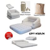 Ky14 Şişme Koltuk Yatak Kendinden Şişen Hava Pompası Katlanır Hava Yatağı Taşınabilir Konforlu Kanepe Açık Bej